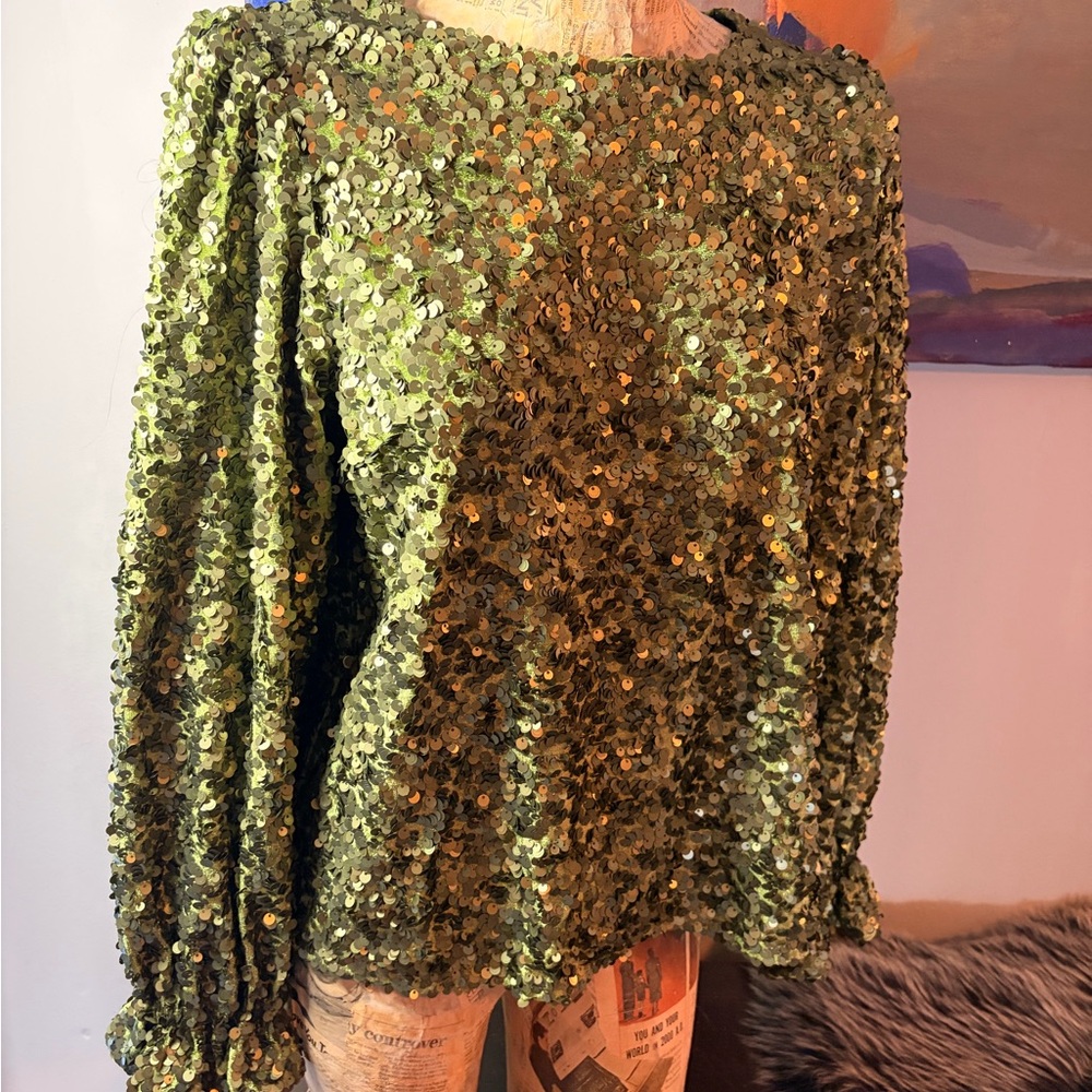 Sézane Sequin Blouse in Green